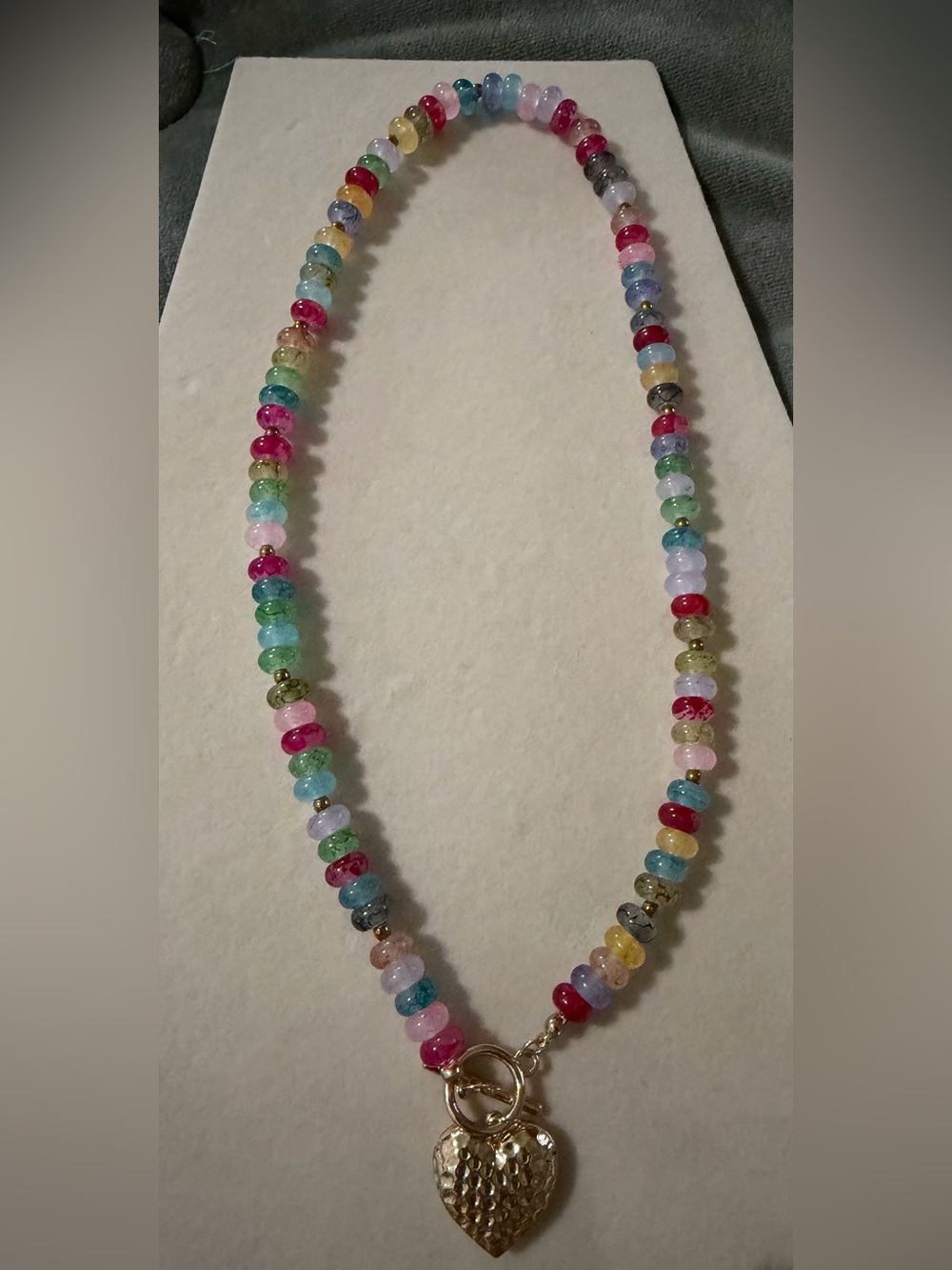 Free People Glass Bead Necklace with Hammered Heart Charm